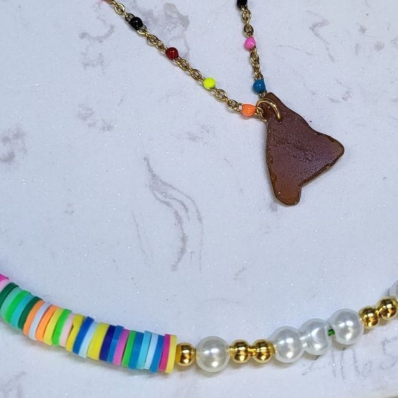 Handmade Doble layer necklace stainless steel and seaglass - Picture 6 of 10